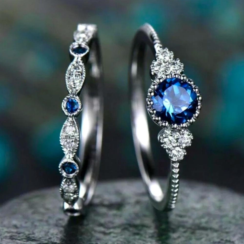 💙 Royal Blue Elegant Gemstone 925 Ring Set 💙